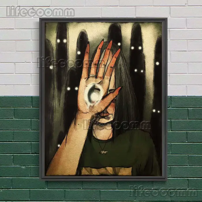 Toile d'art mural abstrait avec visage craquelé et effrayant