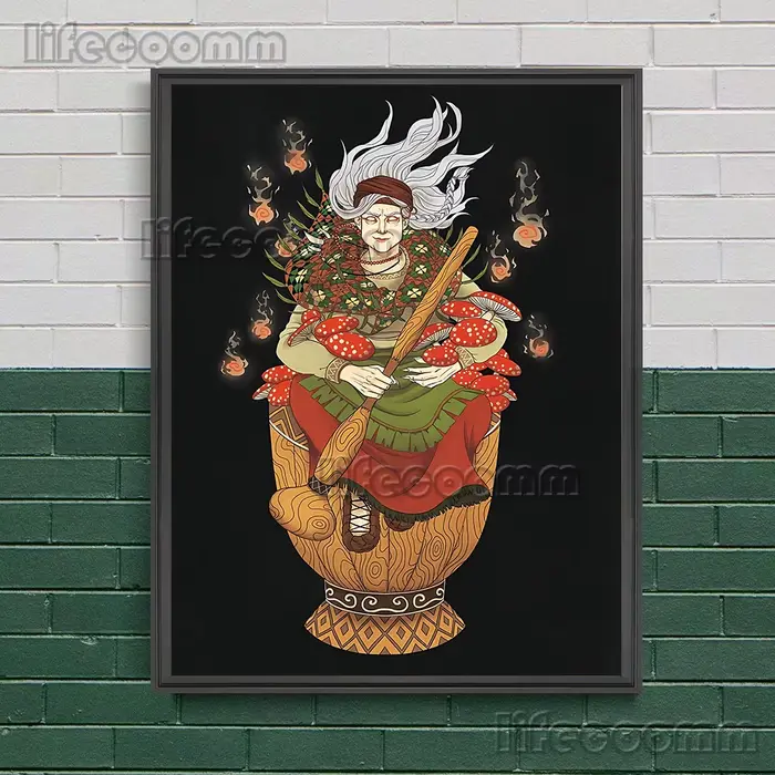 Baba Yaga et jour des morts Vintage mur Art toile peinture Folklore et sorcellerie mythes Art affiche et impression décoration de la maison