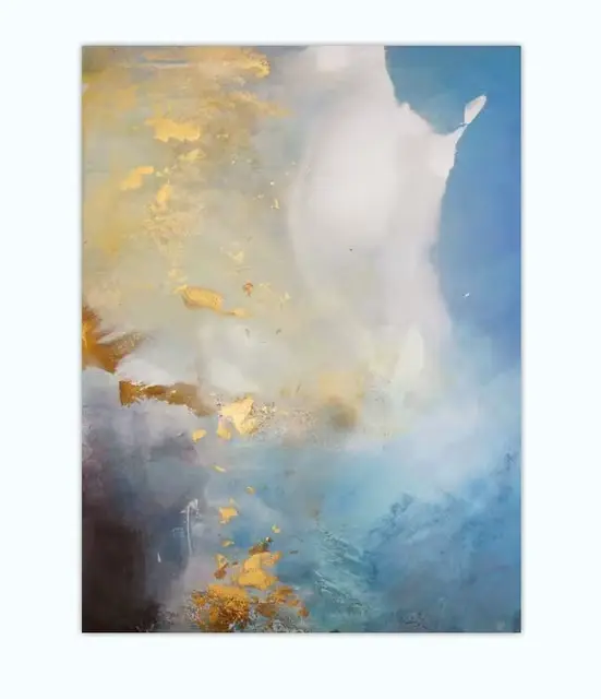 Peinture sur toile abstraite de paysage combiné, impression moderne or et bleu, tableau mural pour s