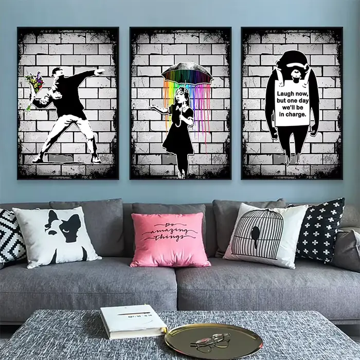 Banksy Street Graffiti toile peinture décorative, fille avec ballon, suivez vos rêves, affiche d'art de singe, impressions, décor mural de chambre