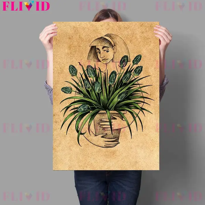 Toile d'art murale Vintage avec plante et fleur pour fille, décoration de maison, affiche et imprimé
