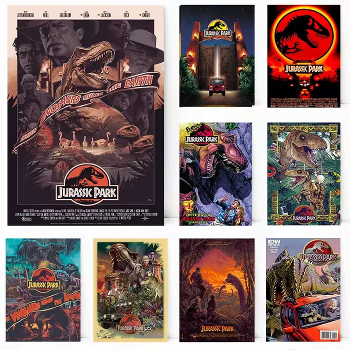 Retro 90s Classic Horror Film Jurassic Park Dinosaurs Movie Poster Canvas Painting Wall Art Pictures Home Interior Decor Gift