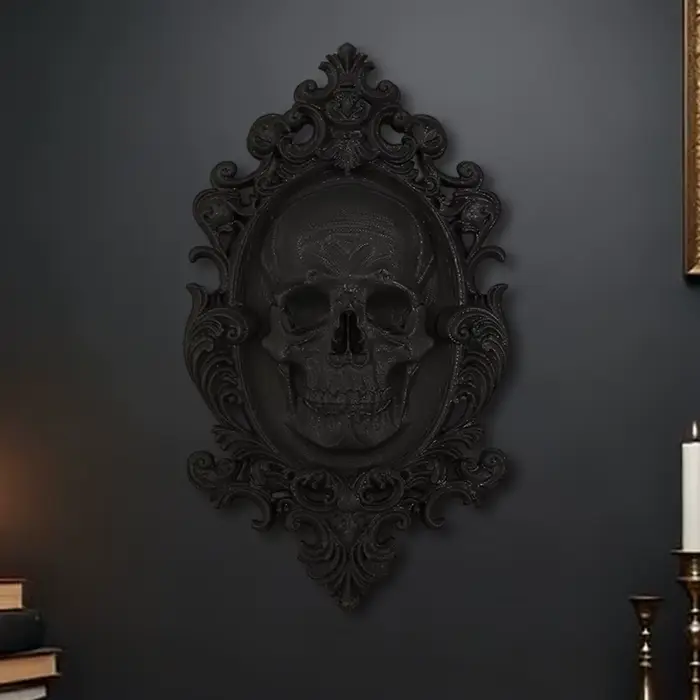 Décoration murale de crâne à cadre sculpté noir transfrontalier