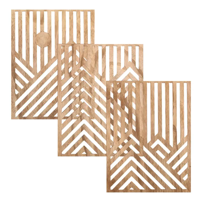 Sculpture murale en bois, 3 pièces, décor ajouré, ornement mural en bois, facile à accrocher, œuvre