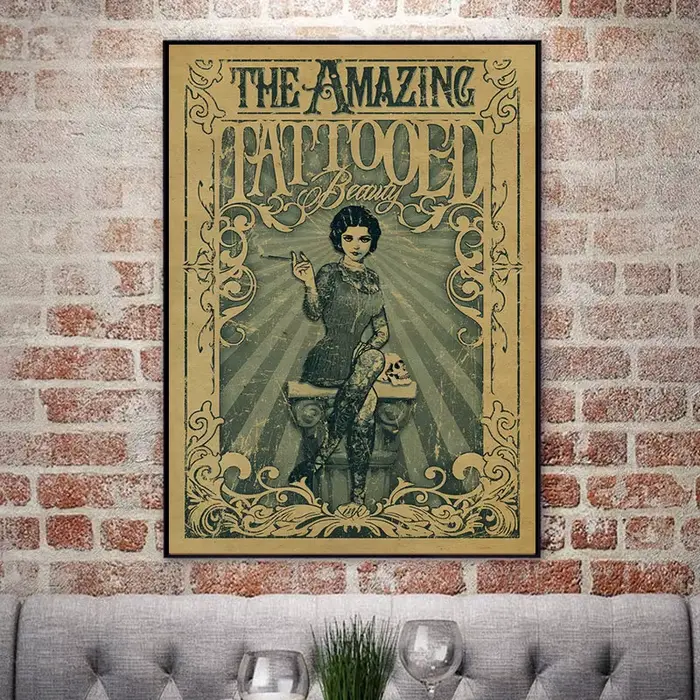 Peinture sur toile classique de dame tatouée vintage