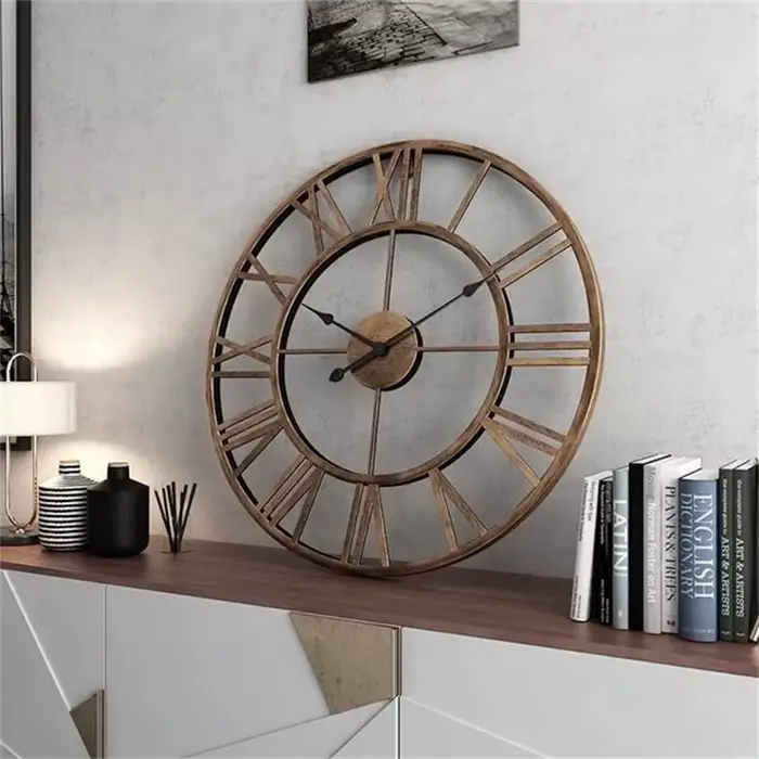 Grandes horloges murales 3D modernes, chiffres romains, rétro, rondes, en métal, fer, précis, silenc