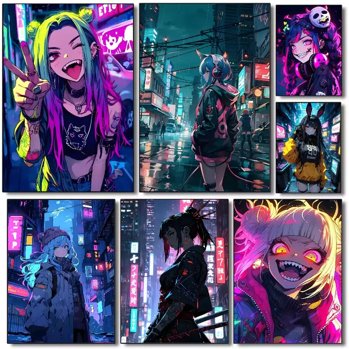 Cool Cyberpunk fille affiche HD art mur collant étanche maison salon chambre bar décoration esthétique