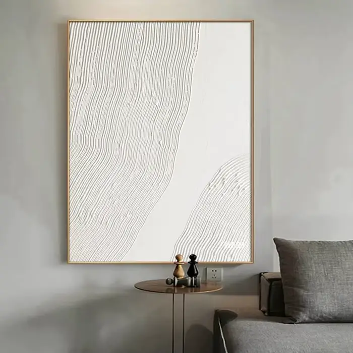 Peinture sur toile abstraite de ligne blanche, Art mural moderne pour salon, décoration de la maison