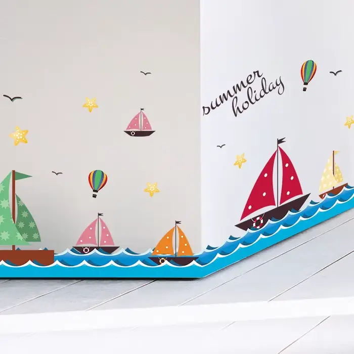 Autocollants muraux de bateau à voile sur la mer, pour chambre d'enfant, salon, chambre à coucher, d