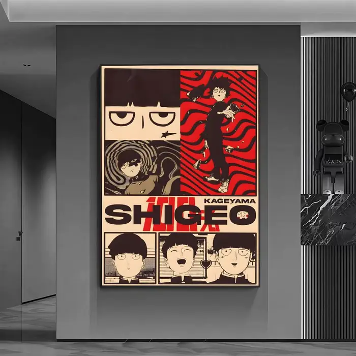 Affiche classique d'anime m-Mob Psycho 100, décoration murale polyvalente HD imperméable, auto-adhés