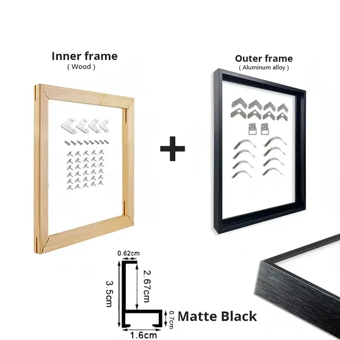 Cadres en aluminium en métal personnalisés pour la décoration intérieure, noir et doré, toile, peint