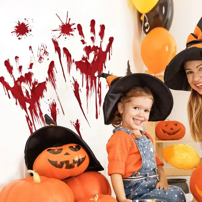 Spooky Halloween Window Stickers Decoration Scary Blood Hand Party Bloody Red Decals Home Accessories Living Room