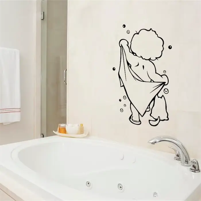 Dessin animé mignon enfants bain Stickers muraux porte en verre fenêtre étanche décor Art Mural bébé douche salle