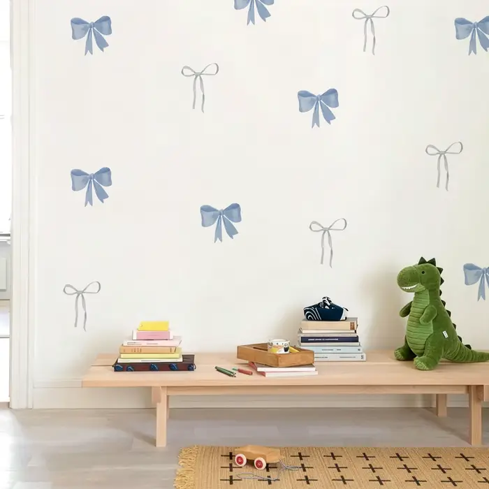 Autocollants muraux nœuds bleus en aquarelle, imperméables, à peler et coller, pour chambre d'enfant, cadeaux et décoration