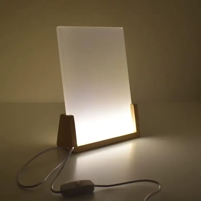 Cadre Photo en acrylique élégant avec Base en bois éclairée par LED