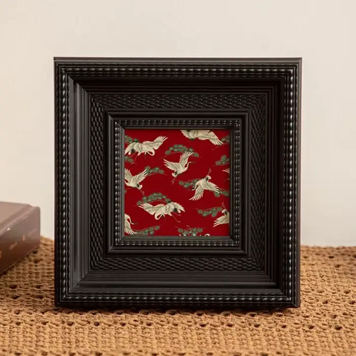 Cadre photo carré en résine noire de style rétro chinois, motif tissé, pour chambre à coucher, décor