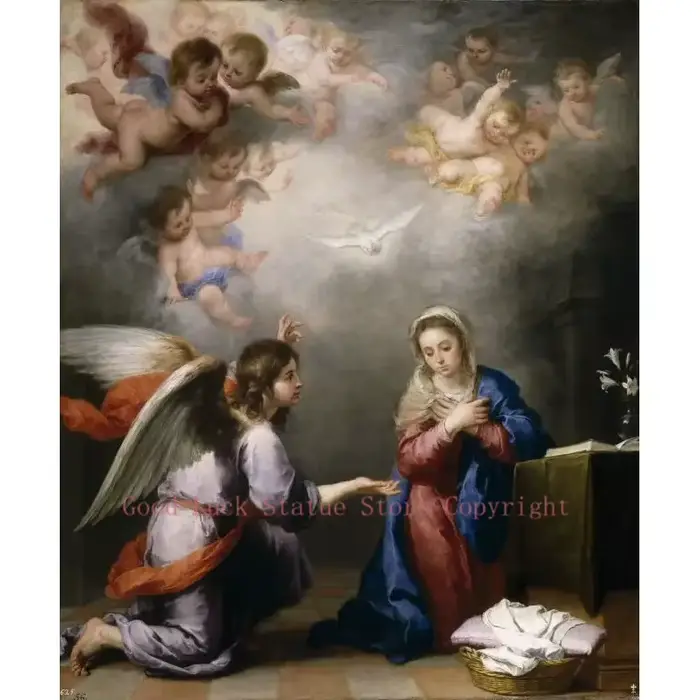 Peinture à l'huile sur toile imprimée, # TOP religion ART # Madonna angel # murilo, Bartolome estéba