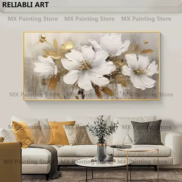 Peinture à l'huile de fleurs dorées sur affiche