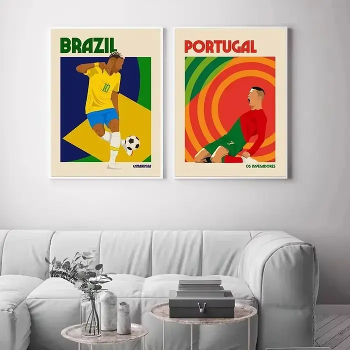 Argentine Portugal Football rétro Illustration angleterre brésil France mur Art toile peinture couleur garçon Fan sport affiche décor