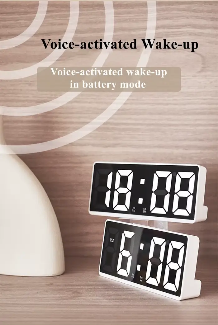 Réveil numérique en acrylique/miroir, commande vocale (alimenté par batterie), horloge de Table, Snooze, Mode nuit, horloges électroniques LED 12/24H
