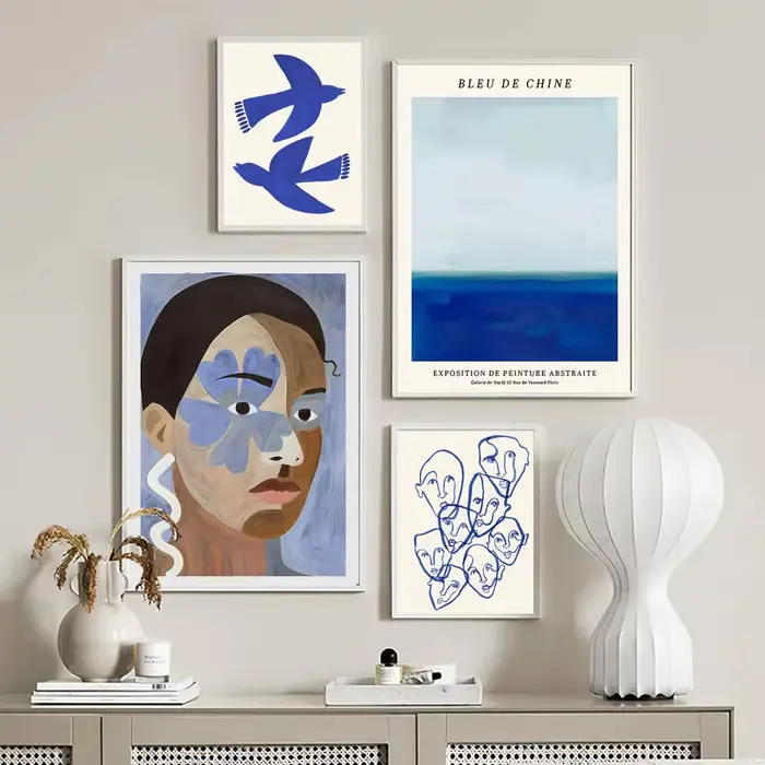 Toile de lignes de visage géométriques bleues abstraites