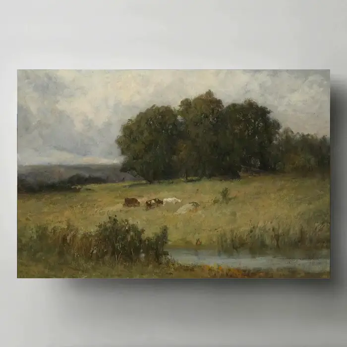 Affiche d'art de paysage de bétail et de mouton