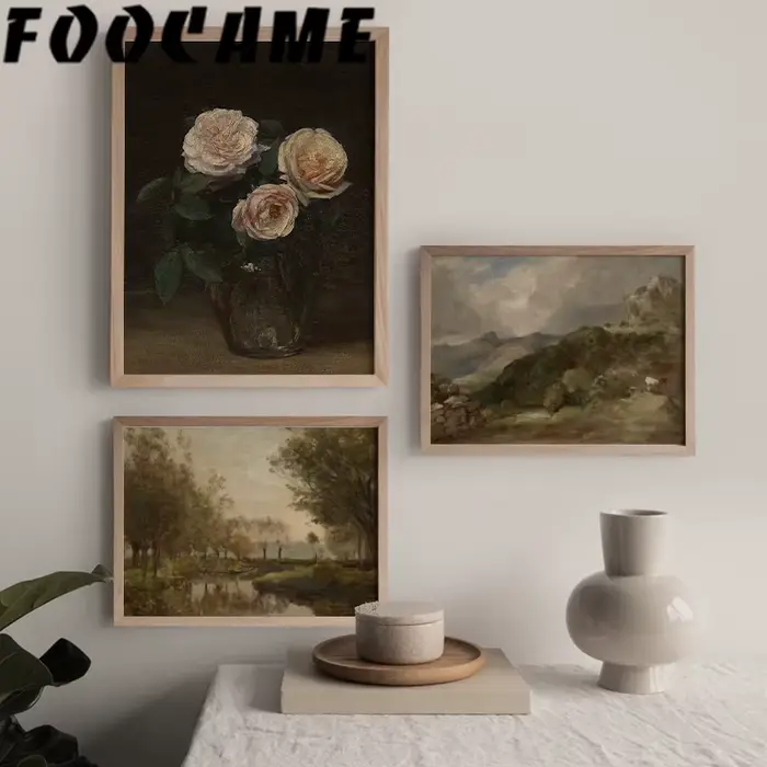 Peinture à l'huile de paysage de montagnes vintage américaines