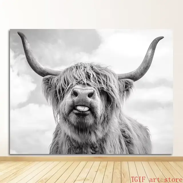 Peinture sur toile avec vache brune