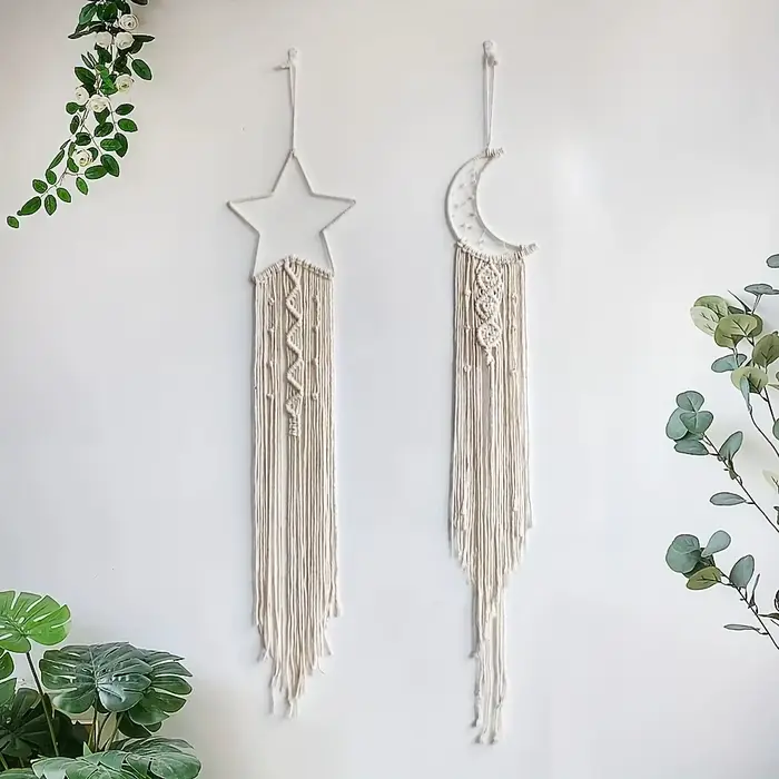 Pendentif tissé étoile et lune, décoration d'intérieur, pendentif de chambre à coucher, cadeau de va
