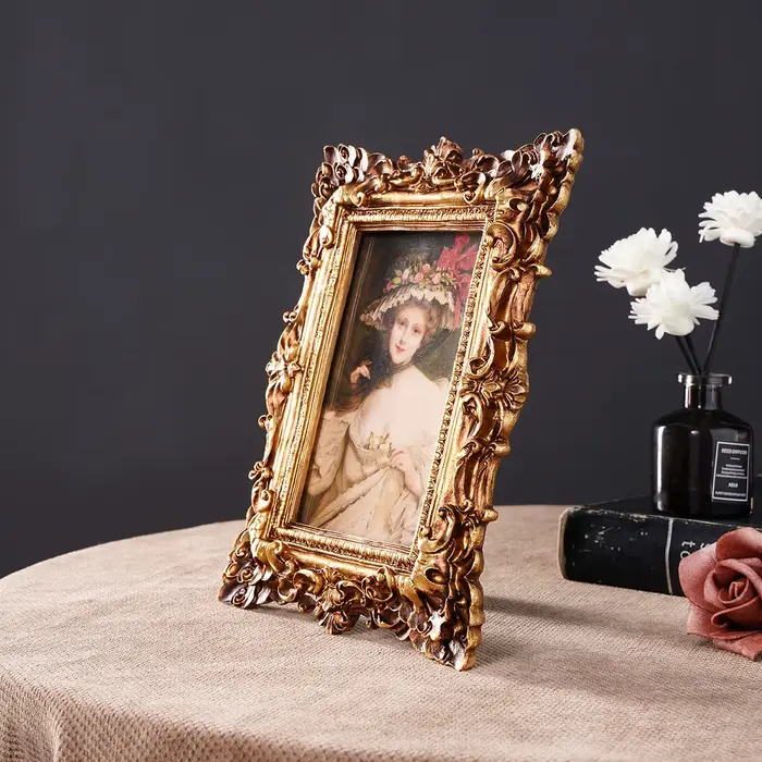 1 pièce, cadre photo décoratif en dentelle feuille de chêne dorée style rétro européen