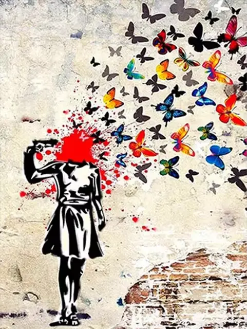Banksy-Affiche Murale Abstraite avec Fille Papillon, Toile HD, Imprimés pour Décor de Salon, Peintur