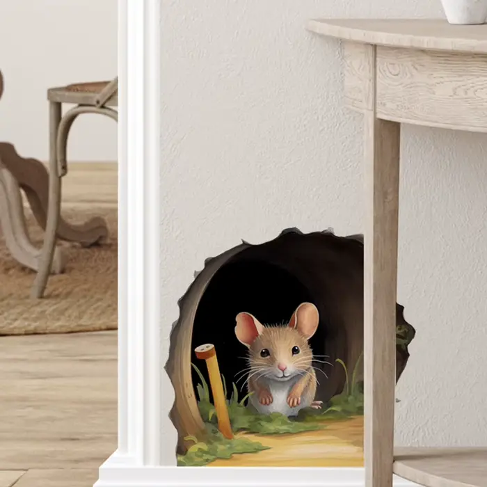 Autocollant mural mignon en forme de trou de souris