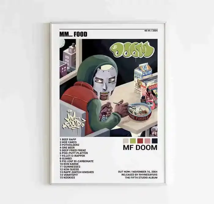 Affiche d'album de bande dessinée MF Doom, toile esthétique avec masque de rappeur, hip hop, rock, m
