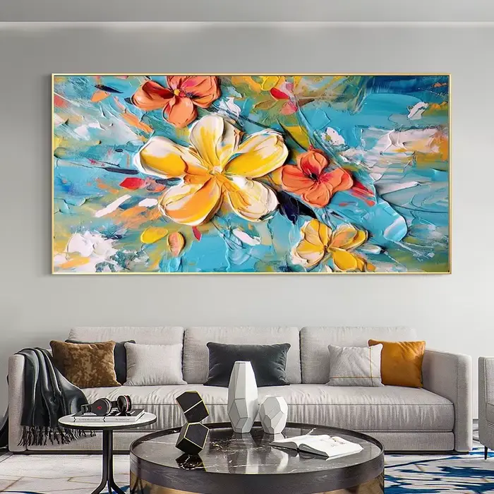 Peinture à l'huile abstraite sur toile dorée et blanche