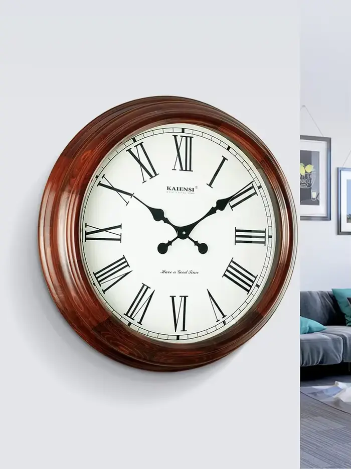 Grande Horloge Murale Rétro en Bois Massif