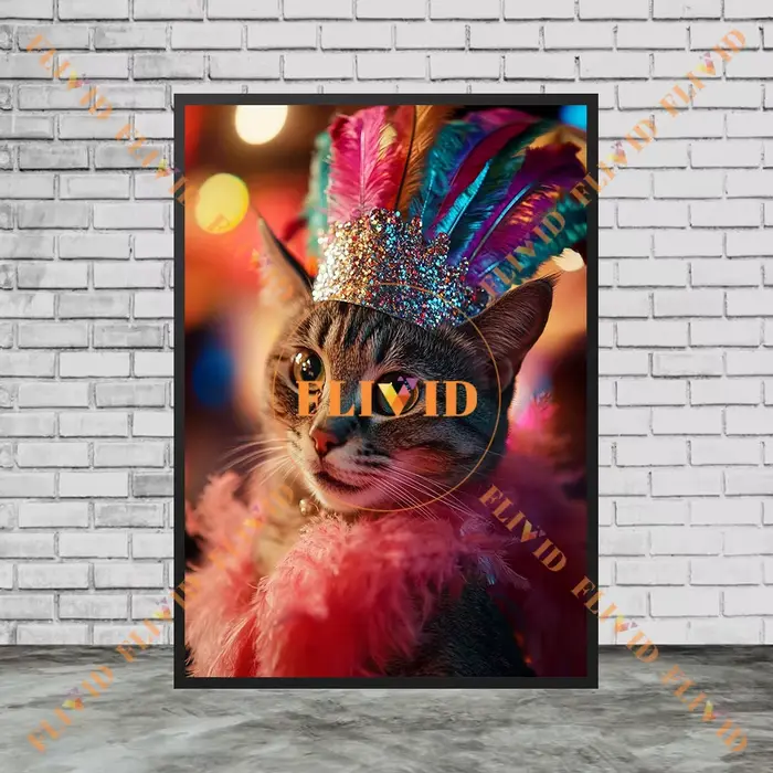 Affiche de carnaval reine chat paillettes plume animal de compagnie mode mur Art toile peinture mign