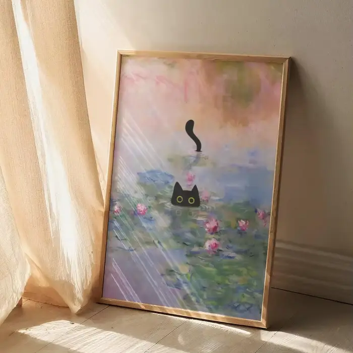 Monet Waterlily Cat Print