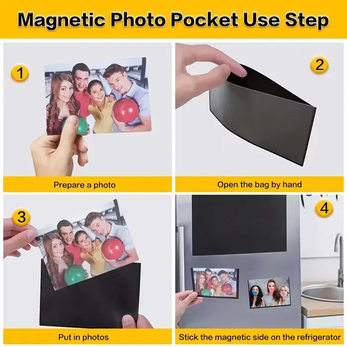 Cadres photo magnétiques noirs 2R/4R/5R avec une poche transparente adaptés aux réfrigérateurs