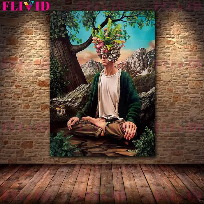 Peinture sur toile d'art mural vintage, le pouvoir de la nature et de la force spirituelle, plante, 