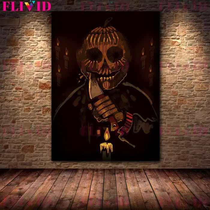 Peinture sur toile avec les démons de Apocalypse, Art mural rétro, cavalier de la mort et squelette 