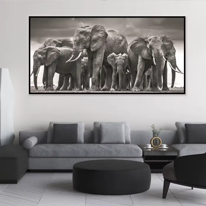 Peinture sur toile d'éléphant marchant pour la décoration de la maison