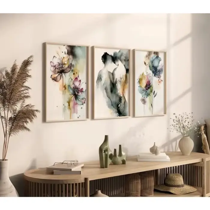 Affiche d'interconnexion romantique de couple et de fleurs