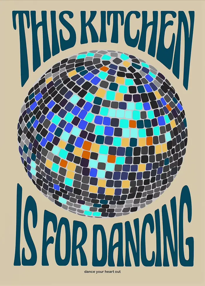 Affiches de danse en cette cuisine, boule Disco colorée, peinture sur toile, imprimés, citation drôl