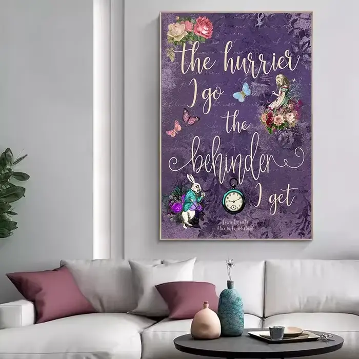 Affiche de dessin animé rétro coloré Alice au pays des merveilles