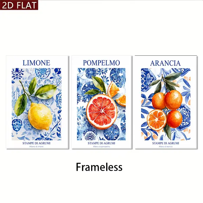 1 ensemble de triptyques décoratifs sans cadre représentant des fruits frais : citron
