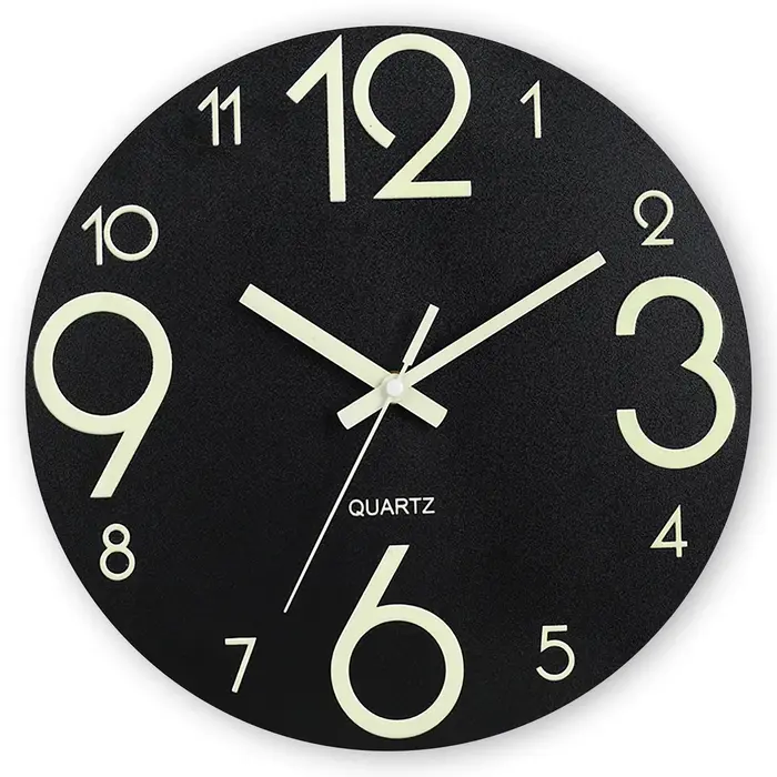 1010 Horloge murale ronde qui brille dans le noir avec chiffres luminescents