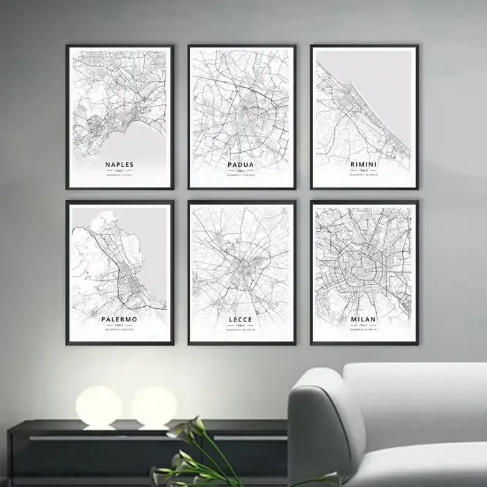 Lecce italie Milan Naples Padua Palermo Rimini carte Illustration toile peinture murale chambre décoration de la maison