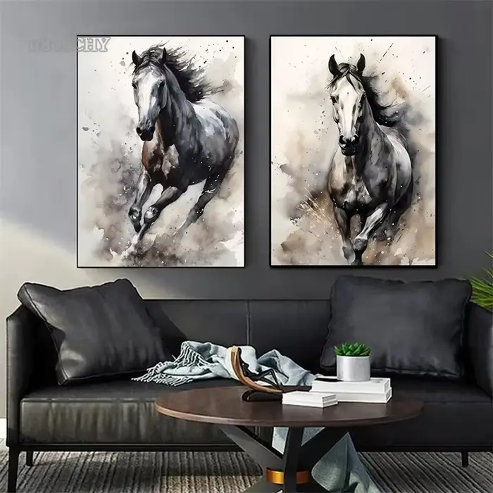 Cheval aquarelle toile peinture à l'huile imprime photos Animal cheval abstrait mur Art affiches murale pour salon décor à la maison