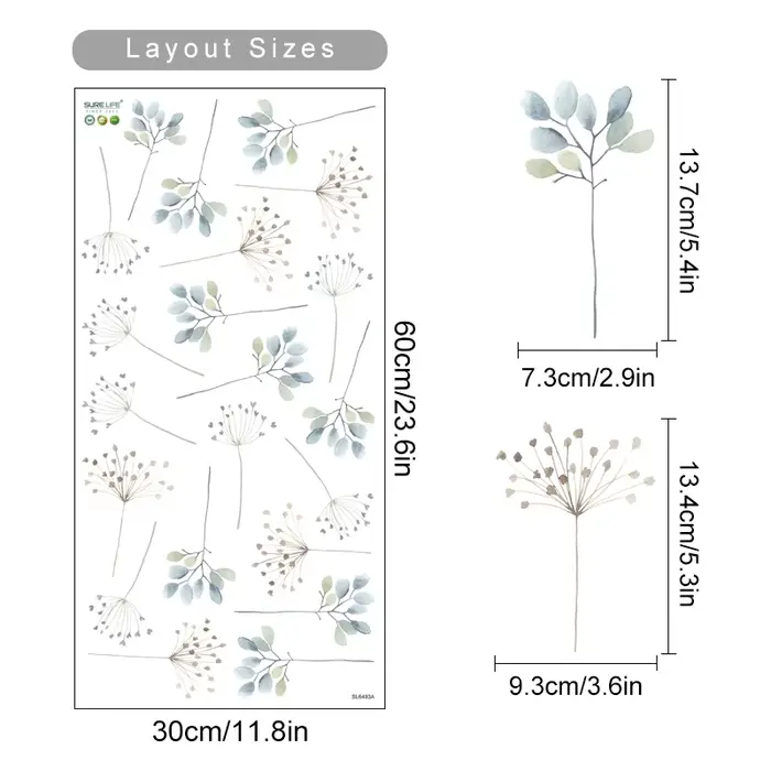 Dessin animé aquarelle plantes florales autocollant mural vinyle amovible bricolage décalcomanies au