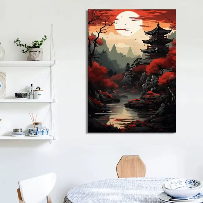 Affiches et impressions sur toile de paysages de portails de temple de cerisiers japonais